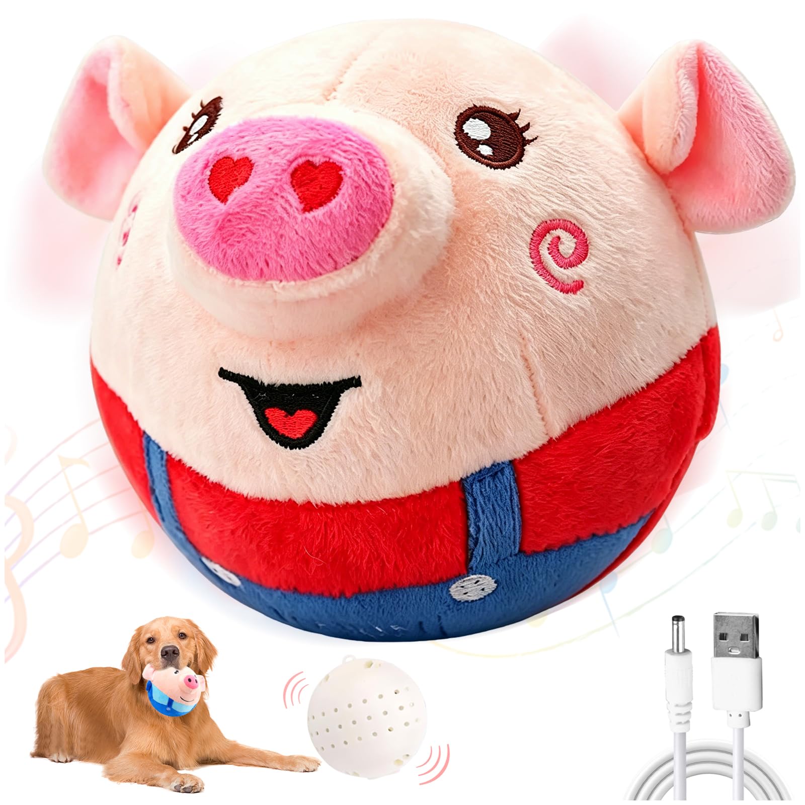 TOGETDREAM Active Moving Pet Plush Toy Interactive Dog Toys Electronic Talking Moving Dog Toy Shake Bounce Boredom Toys Washable Cartoon Pig Plush Dancing Dog Ball Bouncing Toy for Dog Pets Cats Red