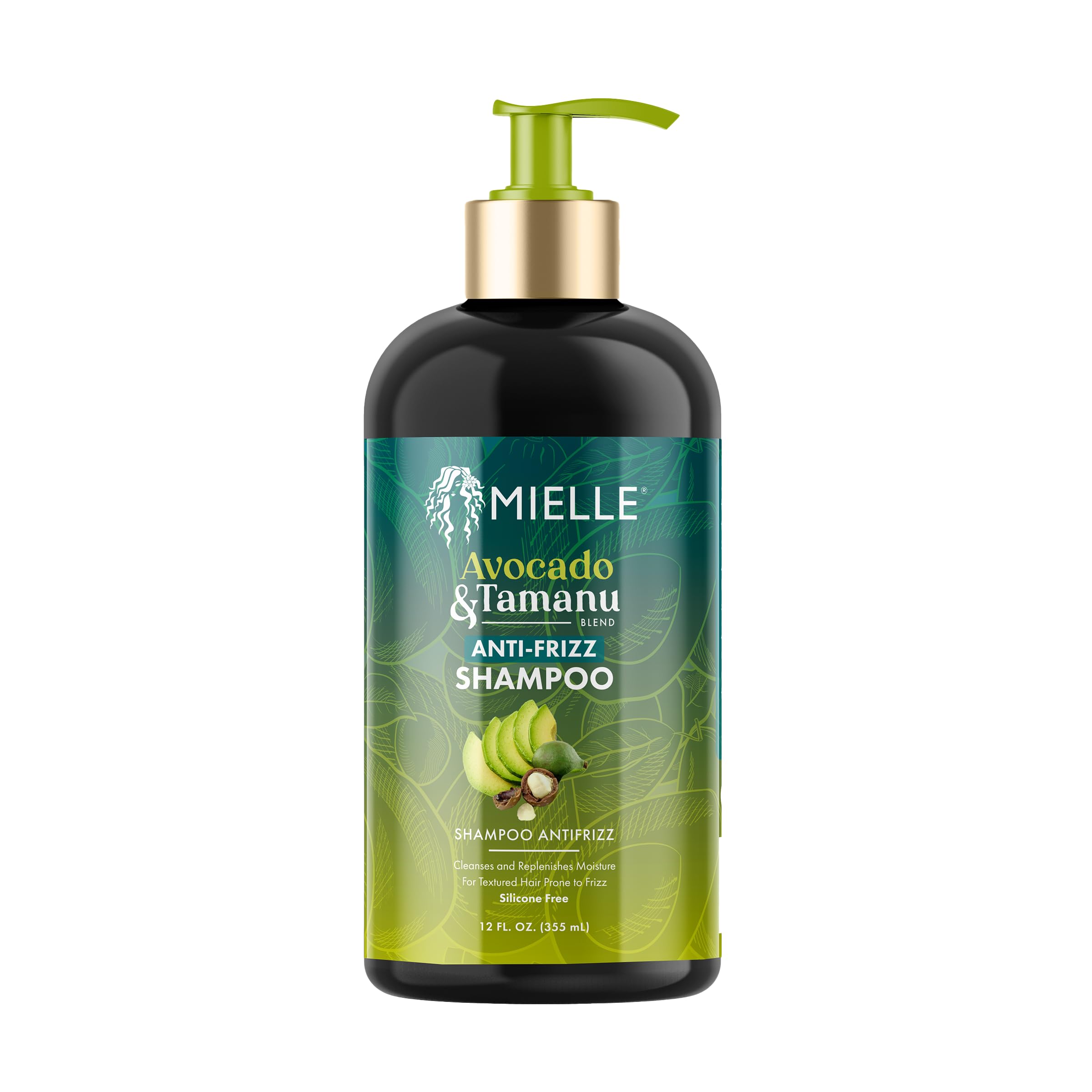 Mielle Organics Avocado & Tamanu Anti-Frizz Shampoo - Sulfate Free Smoothing Shampoo for Textured Curly & Straight Styles, Humidity Resistant Hair