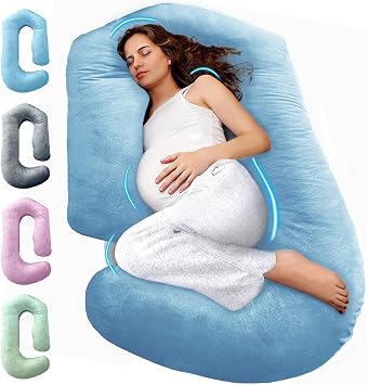 Pregnancy Pillows for Sleeping   57-Inch Maternity Pillow for Pregnant Women with Removable Washable Cover   Support for Back, Belly, Neck, Legs, Hips   V C U Shaped Full Body Pillow - Velvet Blue