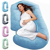 Vista 16 de PILLANI Almohadas de embarazo para dormir, almohada de cuerpo completo en forma de V C U con funda extraíble, almohada de maternidad refrescante