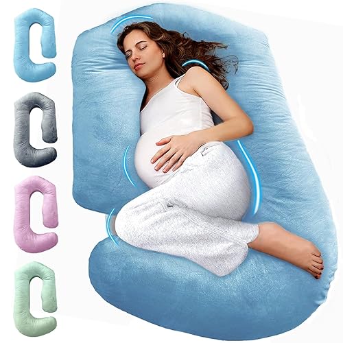 Miniatura 16 de PILLANI Almohadas de embarazo para dormir, almohada de cuerpo completo en forma de V C U con funda extraíble, almohada de maternidad refrescante de