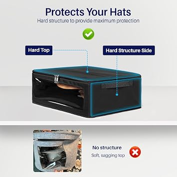 WOMACO Cowboy Hat Box, Hard Top Hat Storage Case for Cowboy Hats, Stackable Hat Organizer Foldable Hat Protector Bag with Handle (Black, 4 Pack)