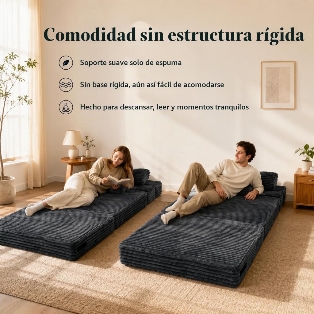 ANONER Sofá Cama Plegable 4 en 1, Gris Oscuro | espuma alta densidad integral, con cojín, fijación velcro, funda extraíble, 100x193cm, ideal para espacios pequeños