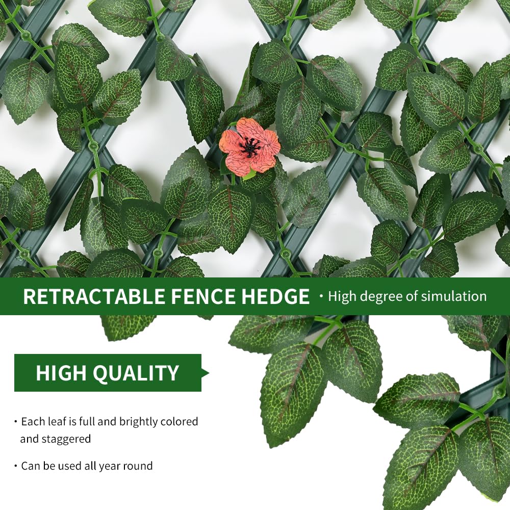 Expandable Garden Fence Panels - Privacy Screen with Faux Ivy & Flower - 200x30cm (Red Flower) - Image 2