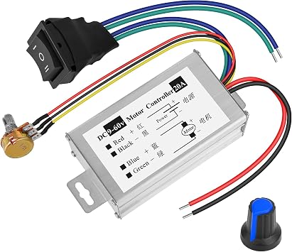 PWM DC Motor Speed Controller 9V-60V, 20A Brush Motor Driver Controls Module 12V 24V 36V 48V 60V, DC Speed Regulator Pulse Width Motor Driver 1200W PWM Monitor Dimmer Governor with Switch Knob