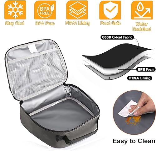 Miniatura 6 de Lonchera para hombres  Bolsa de almuerzo reutilizable para hombres adultos y mujeres  Lonchera aislada para oficina, senderismo, campamento (gris)