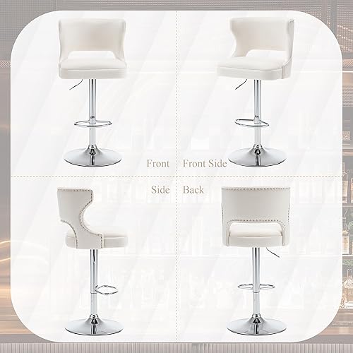 Miniatura 9 de Juego de 2 taburetes de bar ajustables, taburetes de bar giratorios de terciopelo con respaldo hueco, sillas de bar tapizadas suaves para cocina,