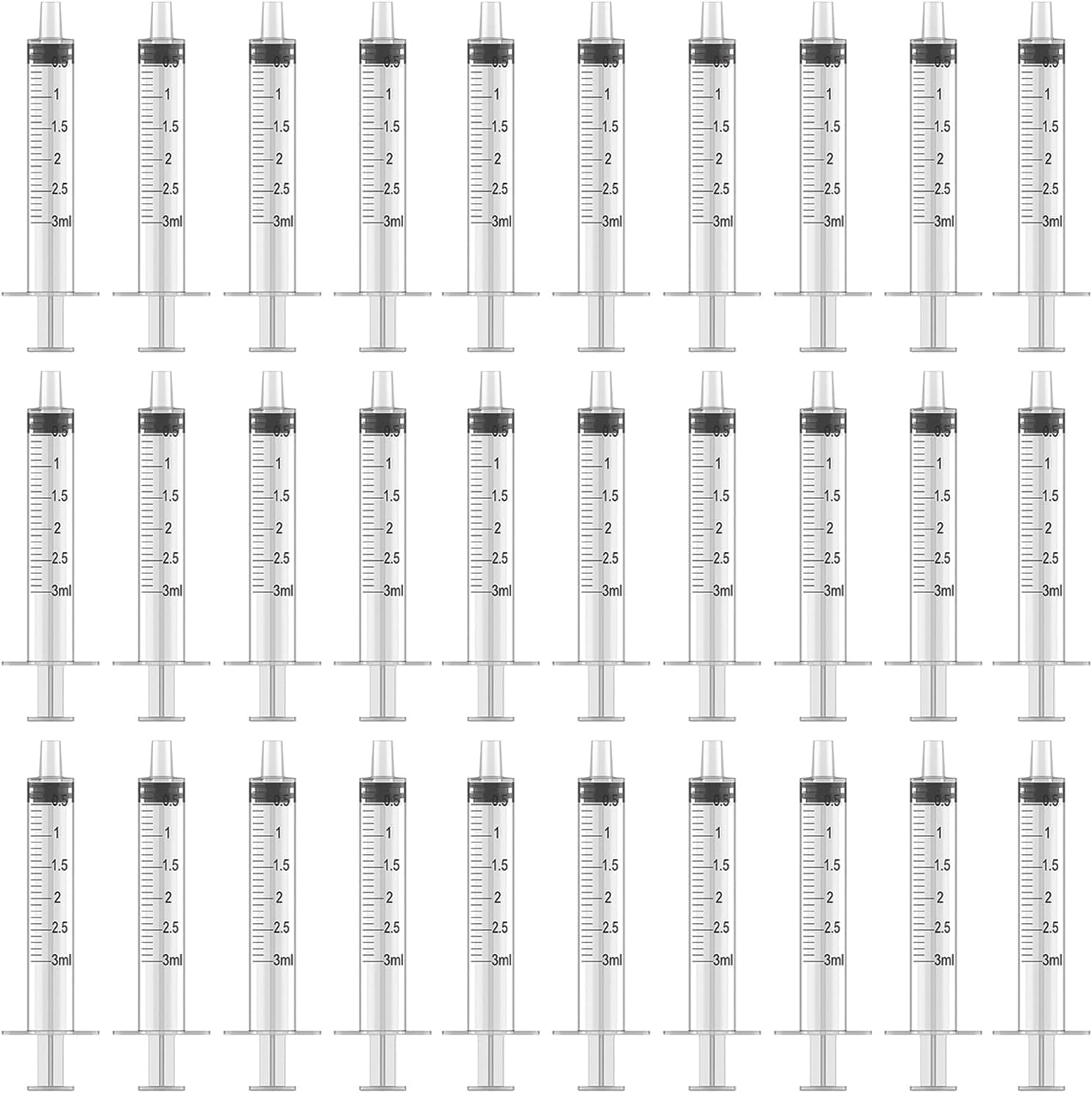 50 Pcs 3ml 3cc Syringe No Needle Plastic Syringe for Pets Oral, Refilling, Oil or Glue Applicator, Measuring or Transfering Tiny Amount of Liquids, Without Cap