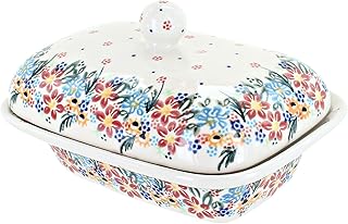 Blue Rose Polish Pottery - Red Tara Butter Tub - Fits 1 Stick - Butter Dish for Countertop Organization and Storage