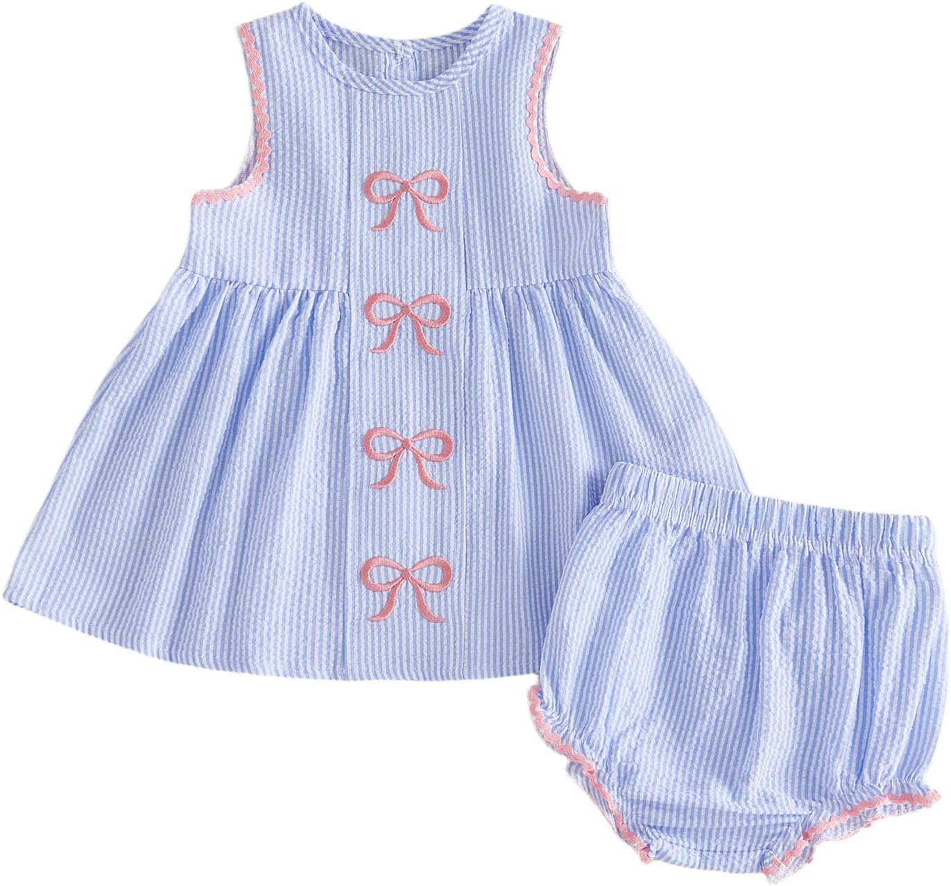 Toddler Baby Girl Summer Outfit Bow Embroidered Striped Sleeveless Tank Tops and Shorts Set 2pcs Infant Clothes 0-4T