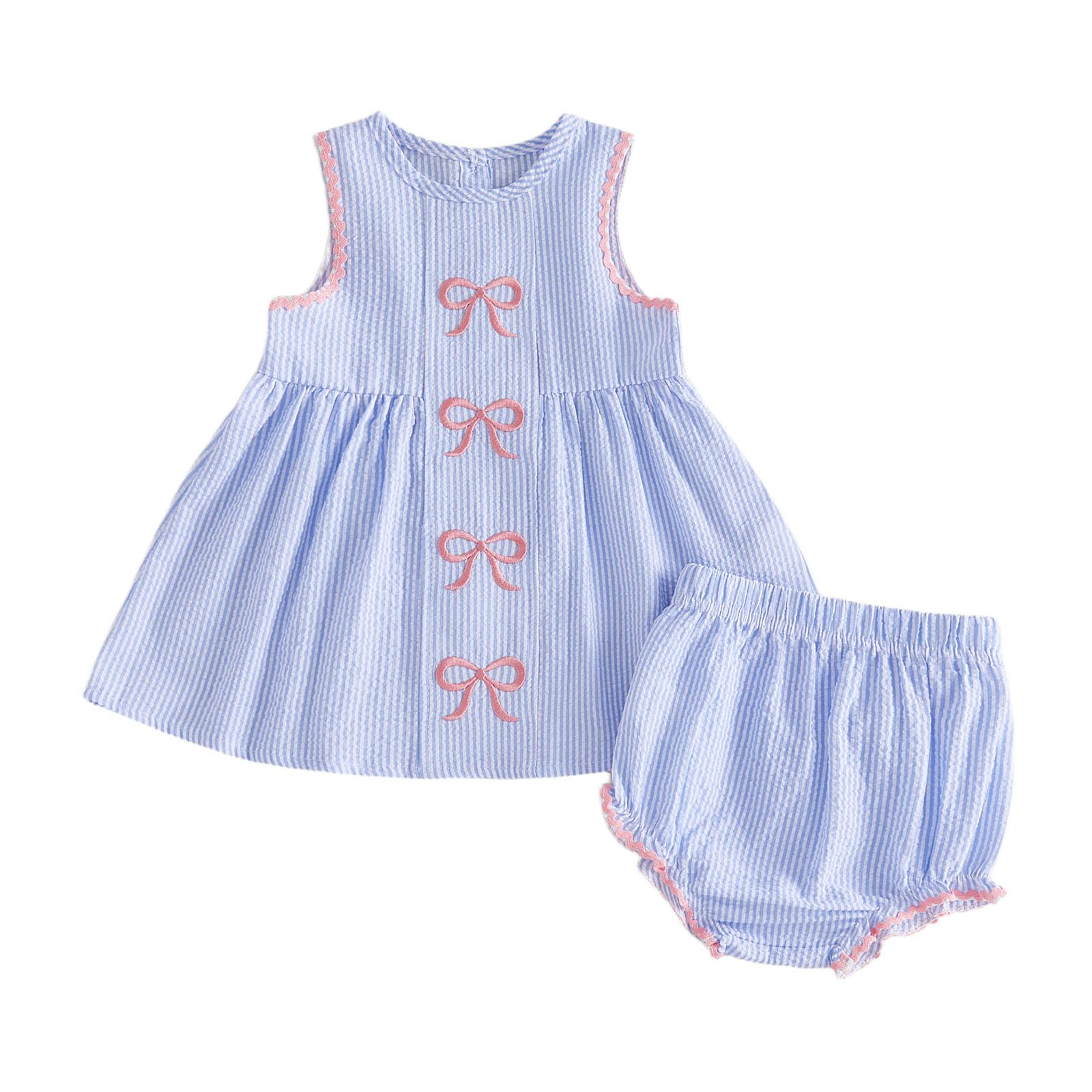 Infant Baby Girl Summer Clothes Bow Smoked Tank Dress Top Bloomers Shorts Set 6 12 18 24 Month
