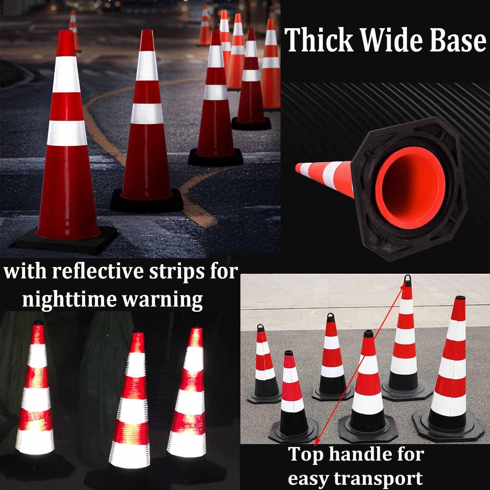 Cônes de signalisation, cône de sécurité pour stationnement routier avec base lestée noire et réflecteur, pour stationnement, chantier, barrière d'urgence, 60x30cm(2pack)