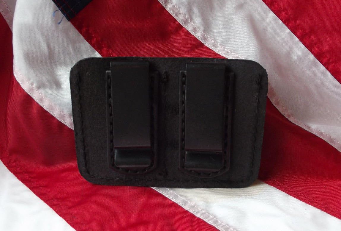J&J Custom Premium Leather 380 380 Cal Single Stack Double Magazine Carrier Holder Holster W/Belt Clip