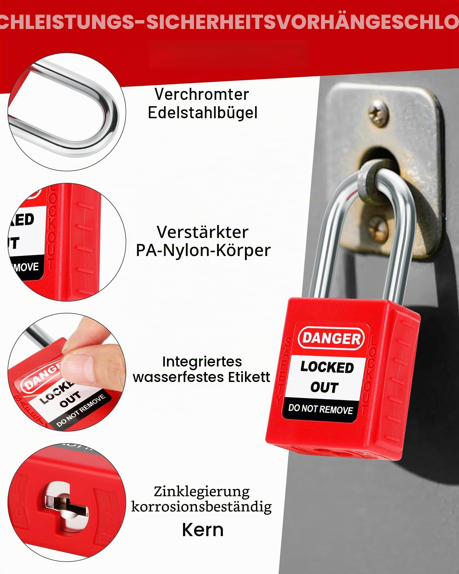 Lockout Vorhängeschloss Set, 10 Stück Watherproof Schloss mit Schlüsseln, 38mm Lockout Tagout Schlösser Lock für Außenbereich Elektriker Industriegelände