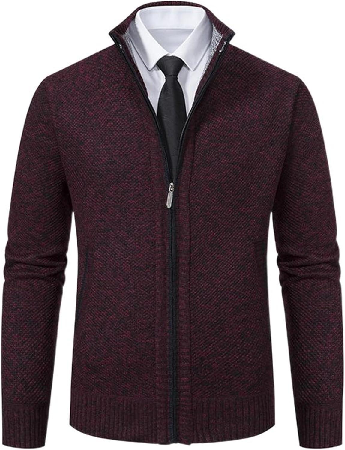 Men's Sweater Winter Thick Zippered Cardigan Stand Collar Knit Sweaters for Men