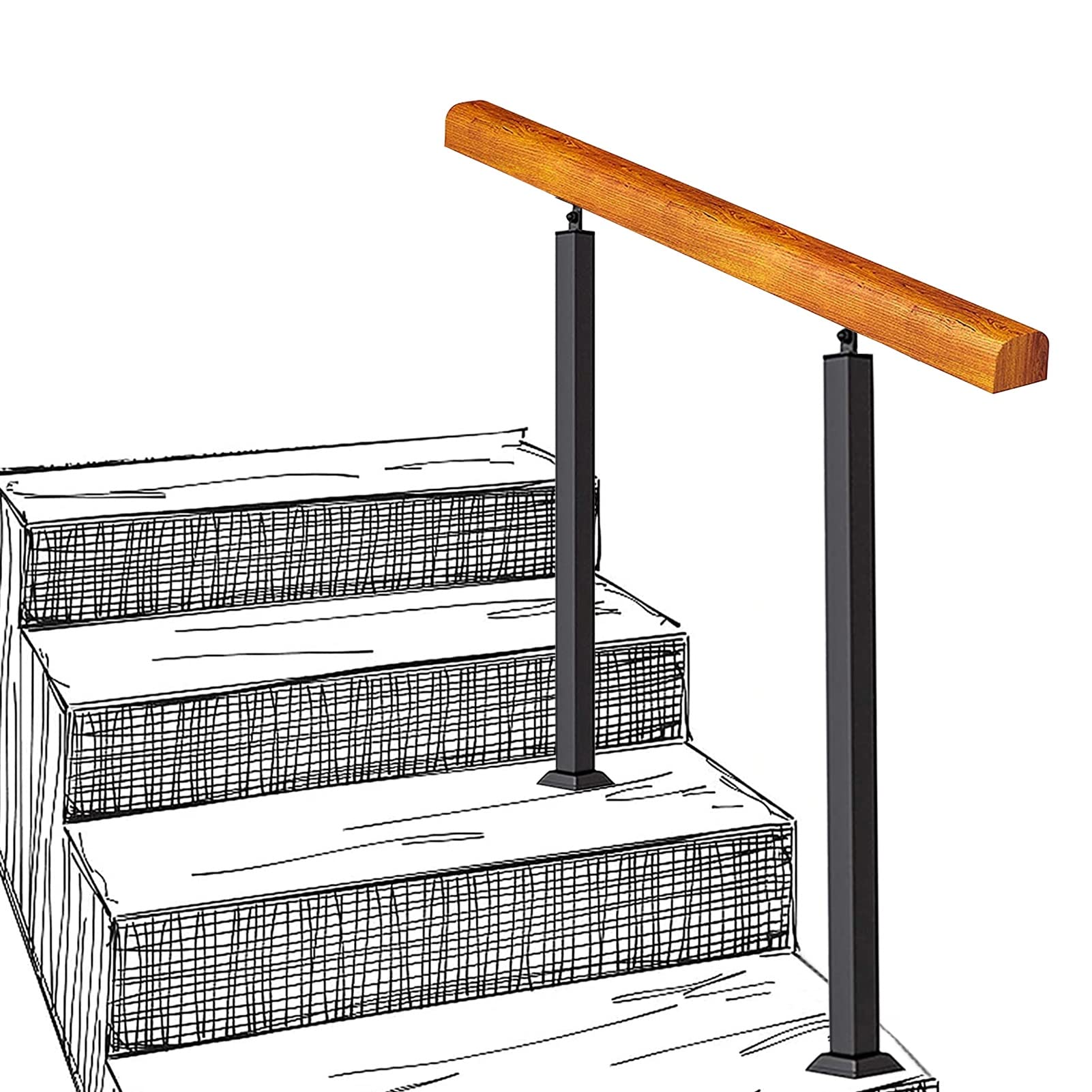 Rampe d'escalier extérieure en bois noble et fer forgé personnalisable
