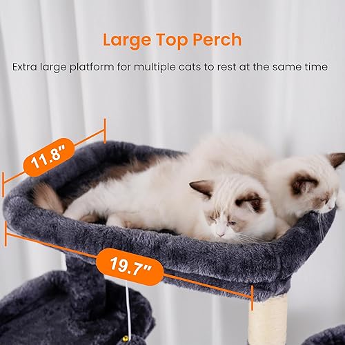 Miniatura 4 de Heybly Árbol alto para gatos, torre para gatos de varios niveles de 78 pulgadas para gatos de interior, 2 perchas de felpa ampliadas para gatos con