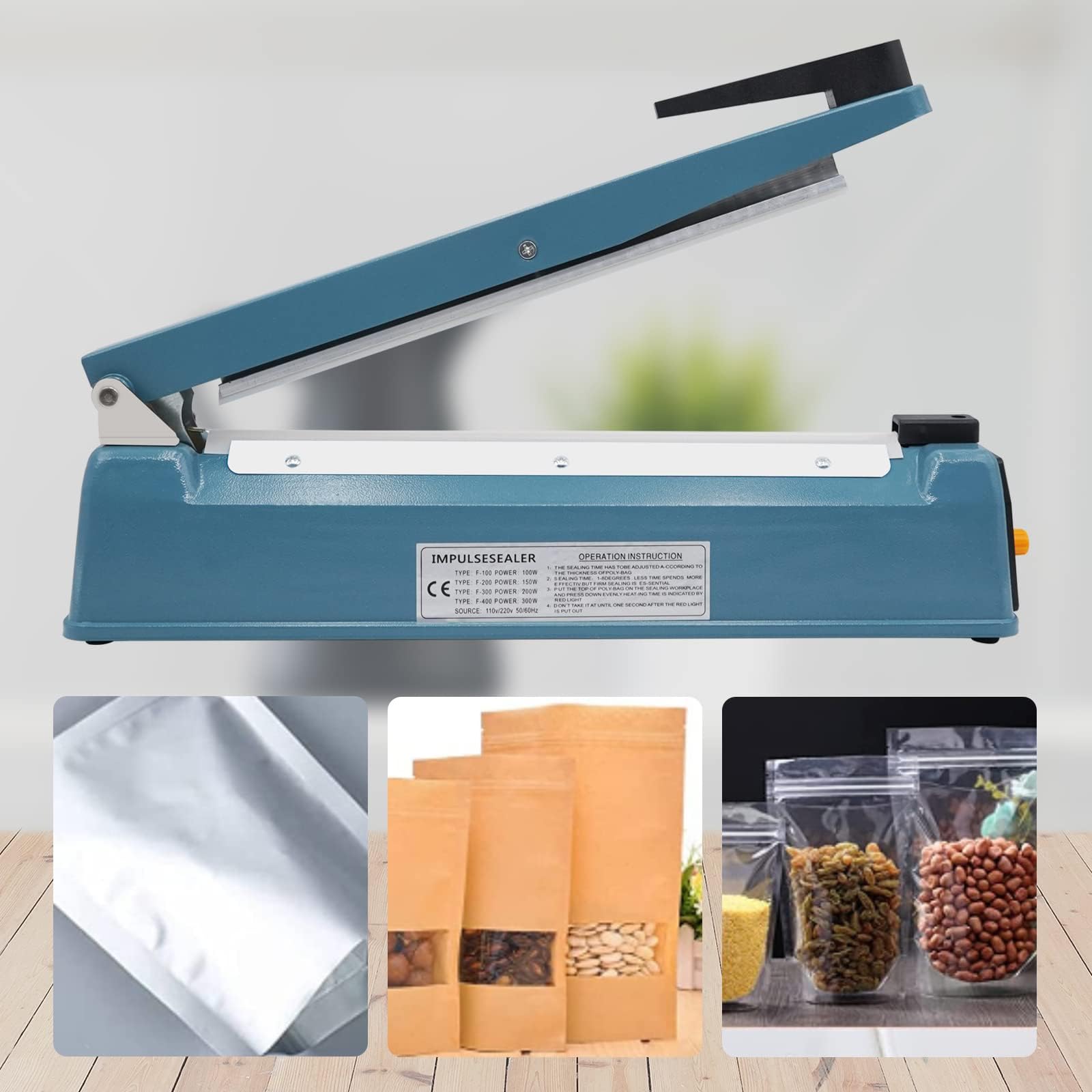 400mm Heat Sealer Metal Body for Mylar 16" Portable Foil Sealer 5mm Seal Width Heat Sealer Machine for Heat Seal Bags Food Heat Press Sealer for PP and PE Bag with 8 Gear Temperature Control