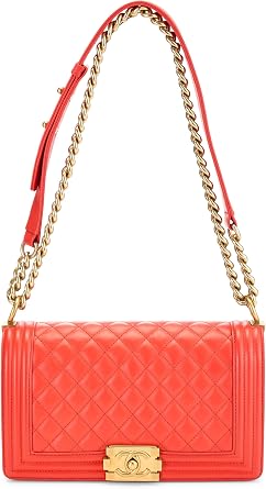 Pre-loved Orange Quilted Lambskin Boy Bag Medium, Orange