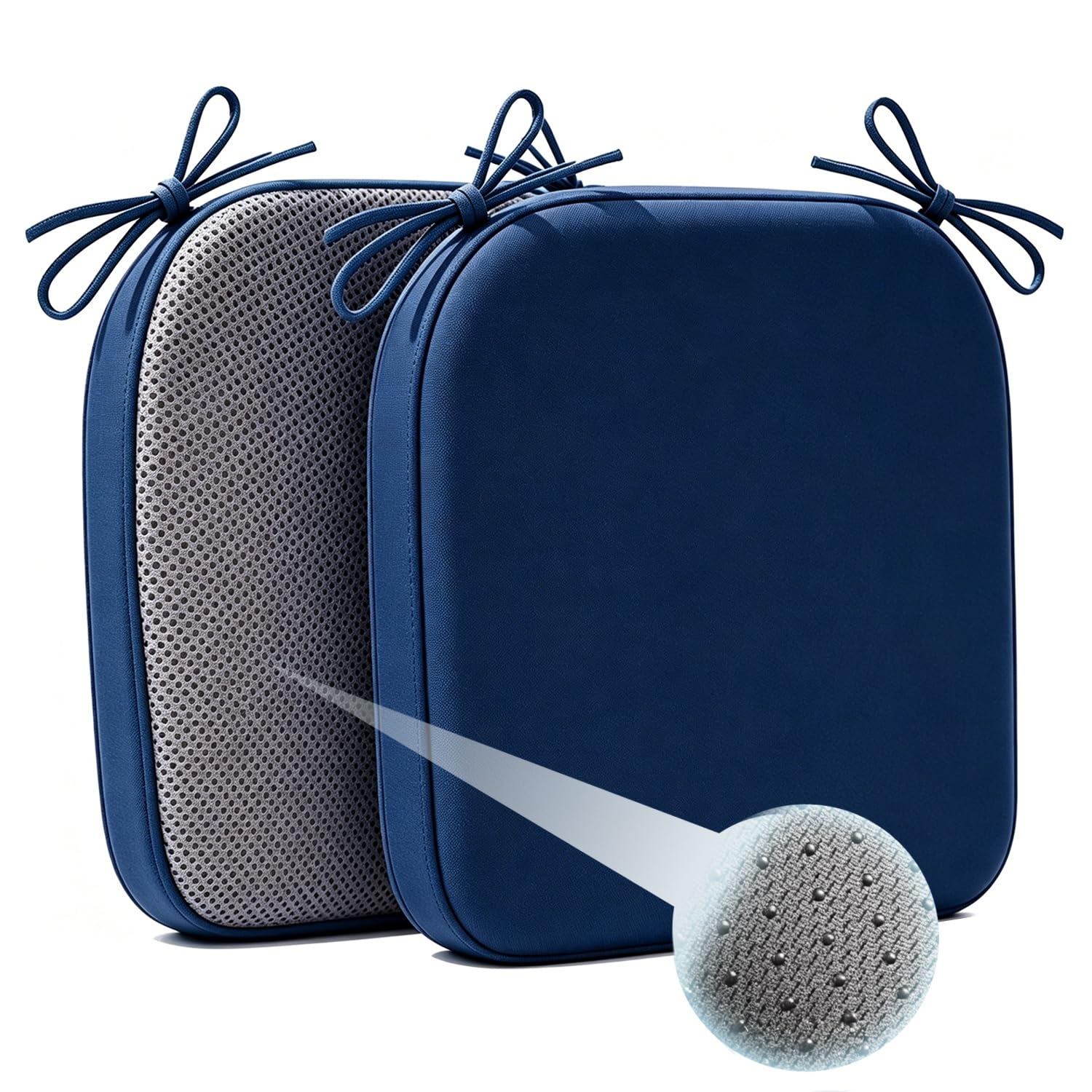 Cafusesdd Cafusedd 2-Psc Seat Cushion with Ties and Skid Rubber Back, Splash-Proof Chair Cushions, Outdoor Chair Cushions for Patio Furniture Cushions(NavyBlue,17''*16'')