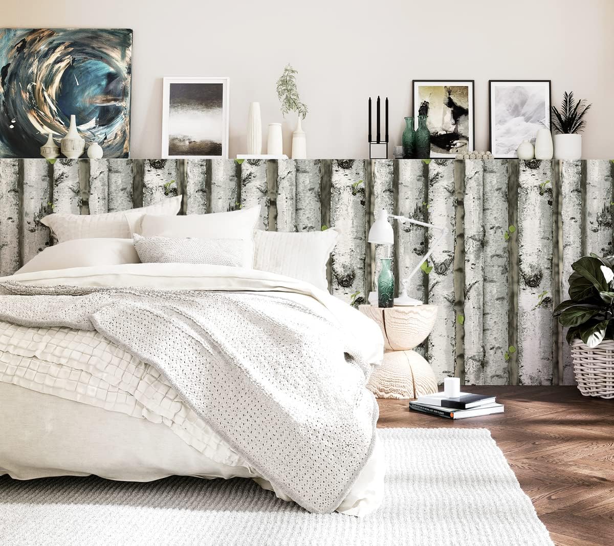 Tree Peel and Stick Wallpaper Black/White Simulation Bark Self Adhesive Wall Paper for Home Decoration 17.7 "x 394"