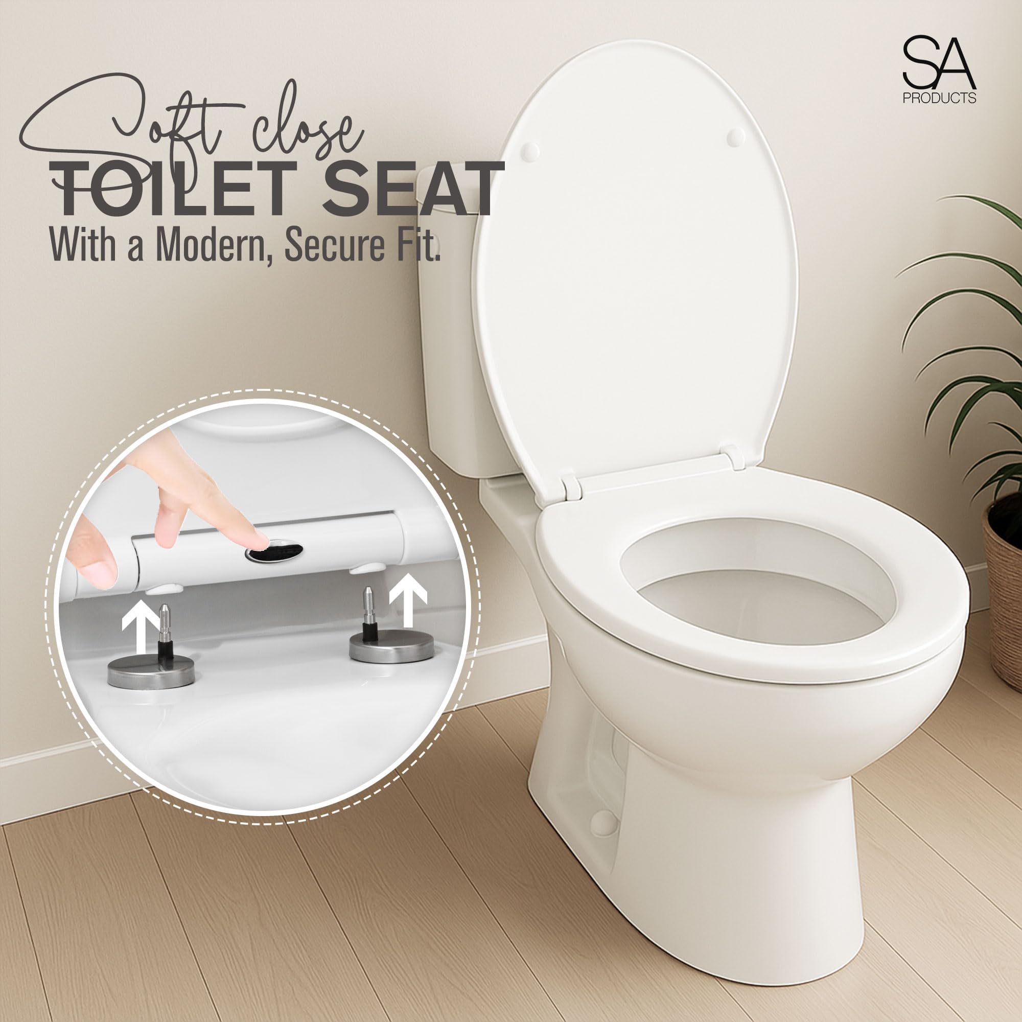 SA Products SA Products Oval Quick Release Toilet Seat β Soft Close Toilet Seat with Quick Release Hinges for Easy Cleaning, Thermoset Lid with ABS Cylinder & Fixings β 44.1 Γ 36.5 Γ 5 cm, White in use