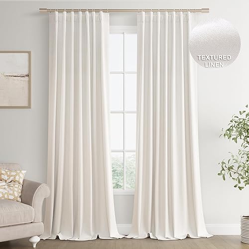 Miniatura 75 de Joywell Cortinas de lino 100% opacas de 45 pulgadas de largo, bolsillo para barra/pestaña trasera, cinturón de gancho/anillos de clip, cortinas de