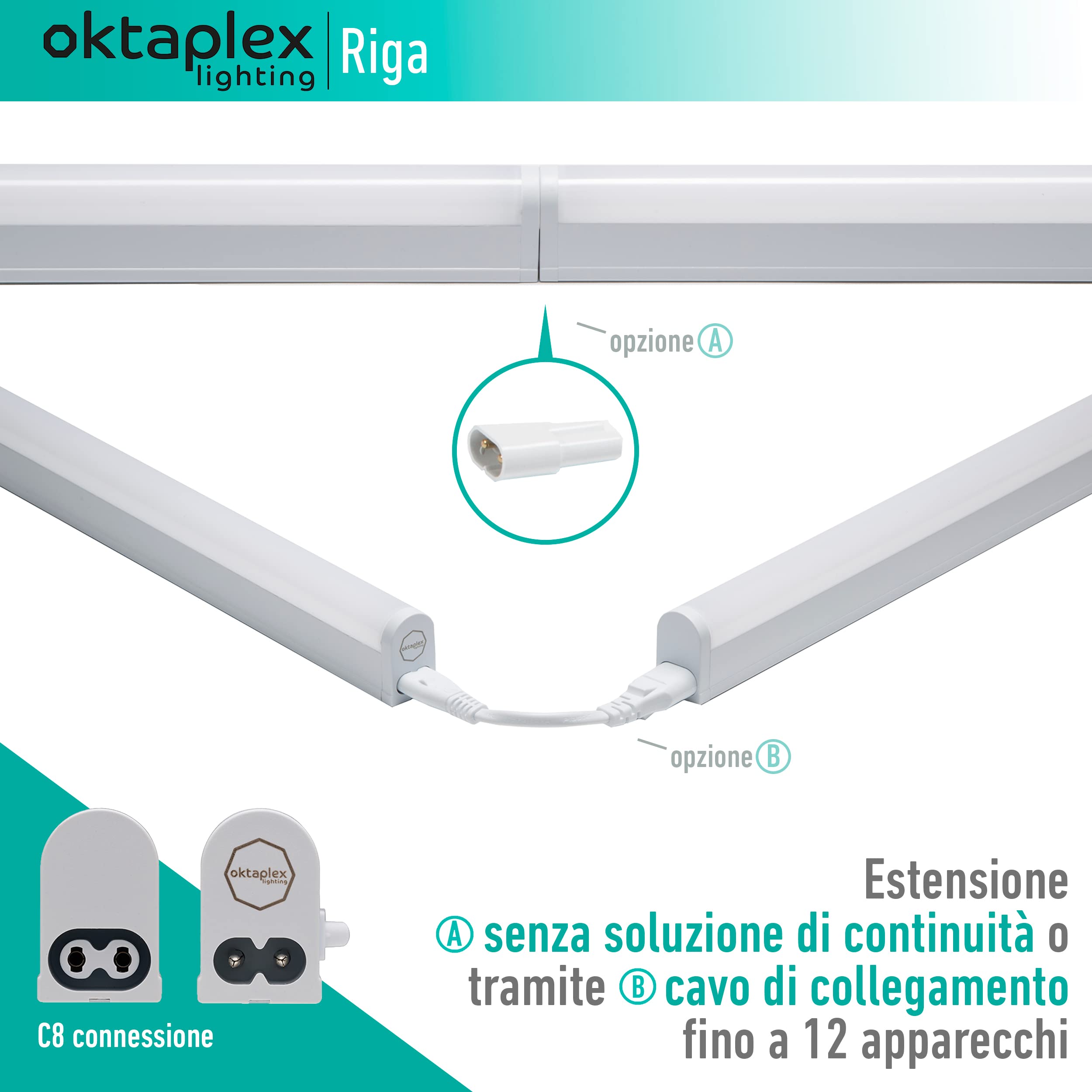 Oktaplex Riga LED sottopensile cucina 84cm bianco neutro 4000K striscia luminosa estensibile sottopensile 1270 lumen 12,7W con interruttore