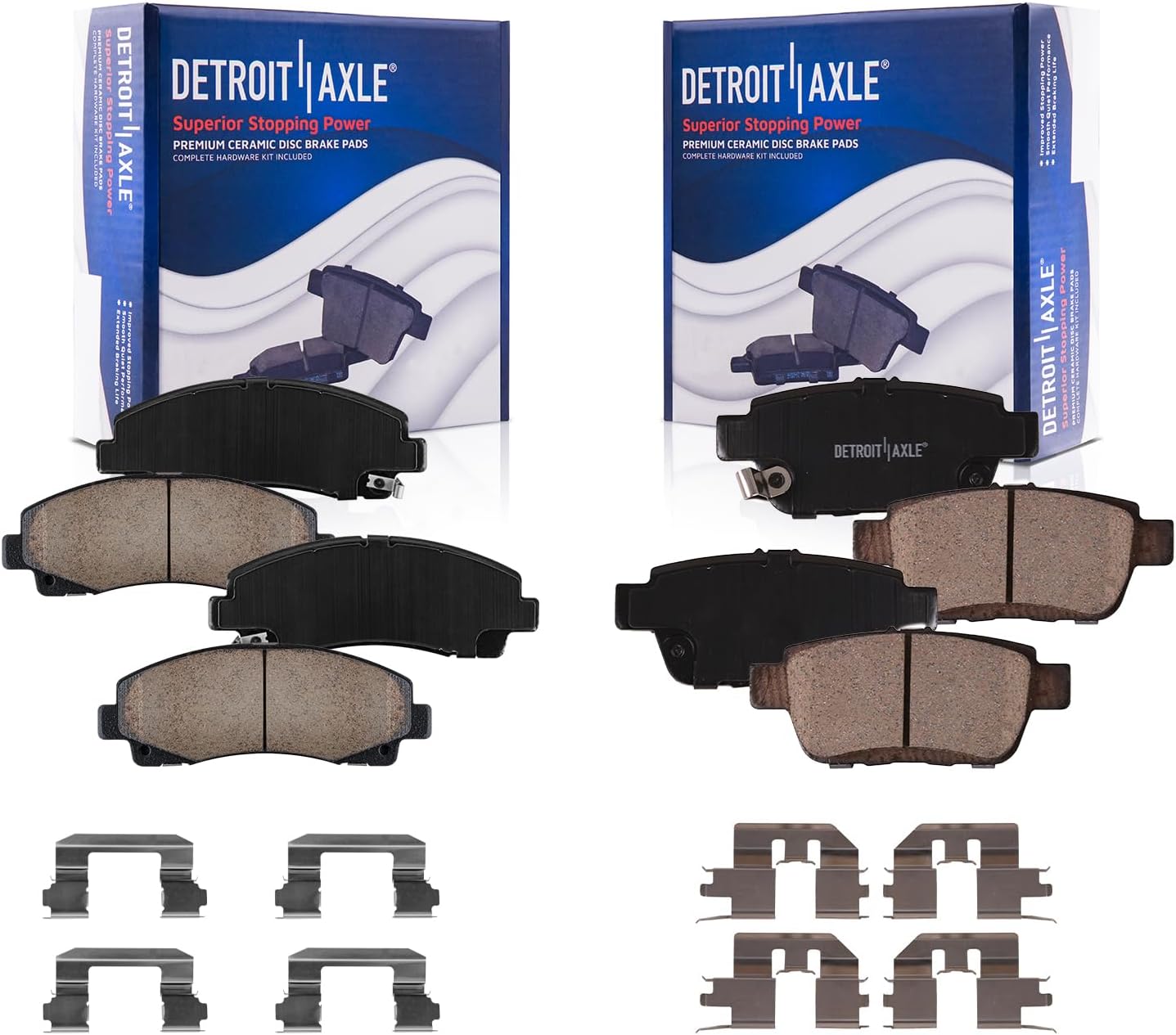 Detroit Axle - Brake Pads for 2006-2011 Honda Ridgeline 2009-2014 TL, Front and Rear Ceramic Brakes Pads Hardware Replacement