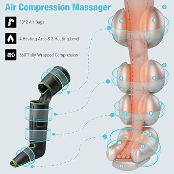 QUINEAR Leg Massager for Circulation and Pain Relief, Full Leg Compression Massager with Heat 2 Extender 3Heat 3Mode 3Intensity Sequential Compression Boots for Cramps Edema Swelling,FSA-HSA Eligible