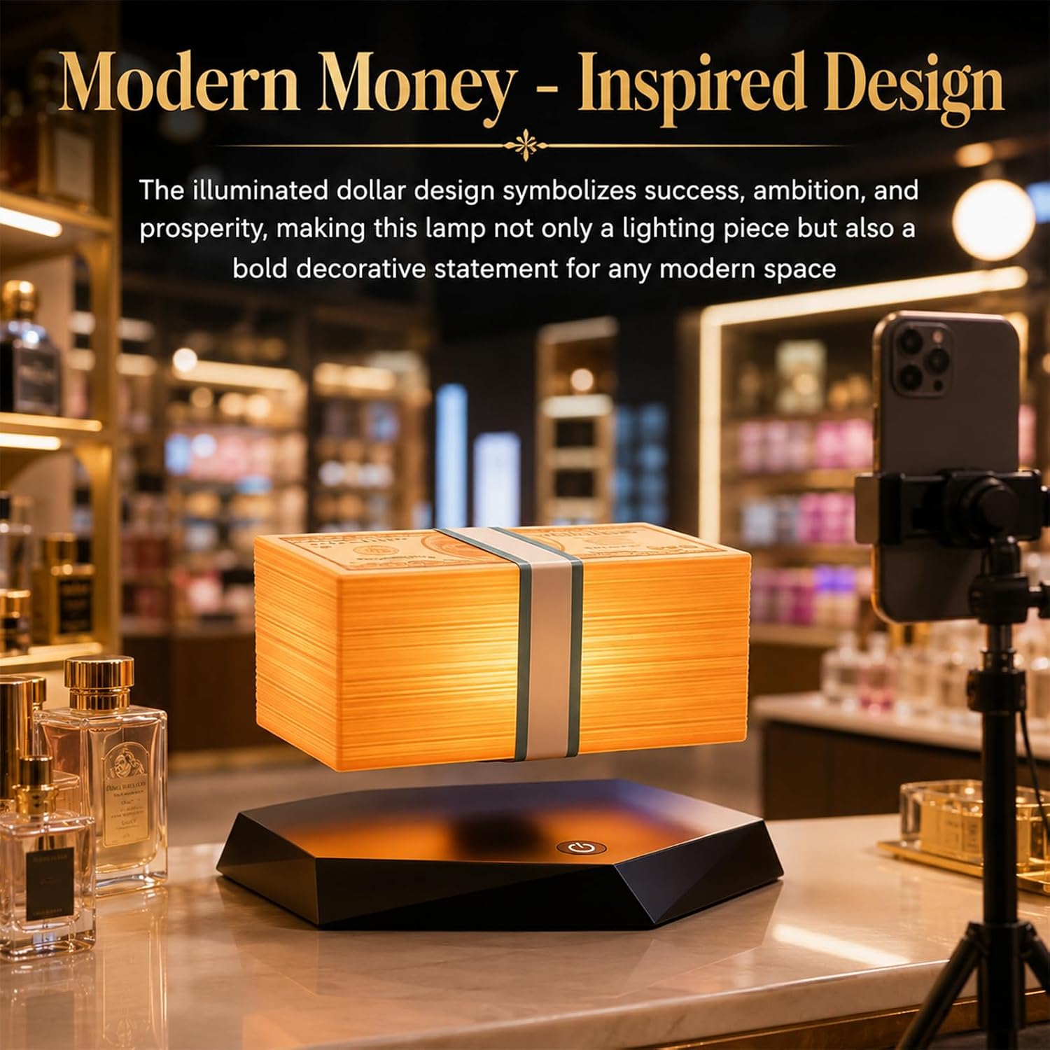 Floating Money Lamp, Magnetic Levitating Display with LED Light image 3
