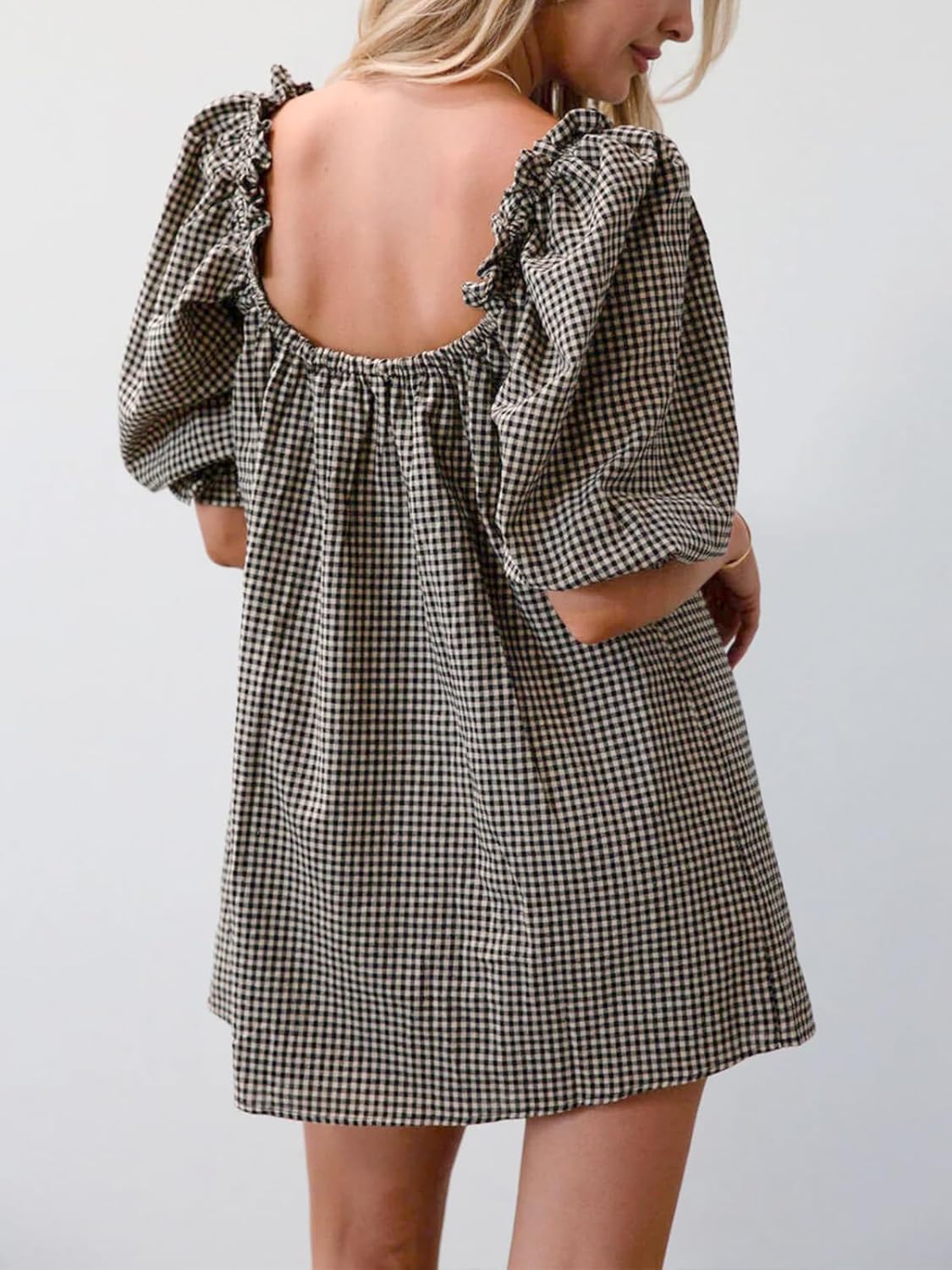 hibshaby Women's Babydoll Short Dress Puff Sleeve Cute Tie Mini Dress Floral Sundress - Image 3