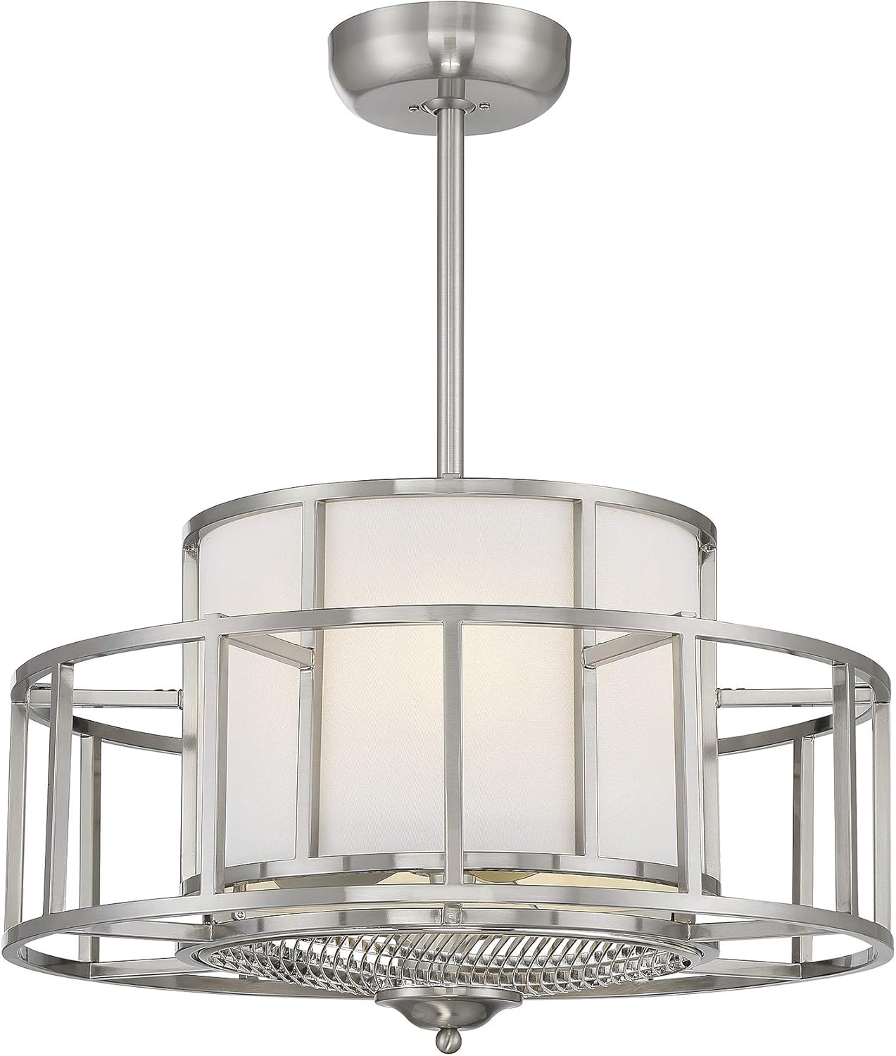 Savoy House 30-FD-126-SN Oslo Modern White Linen Fabric Fandelier Ceiling Fan with Remote, 4-Light 24 Total Watts, 24" H x 26" W, Satin Nickel