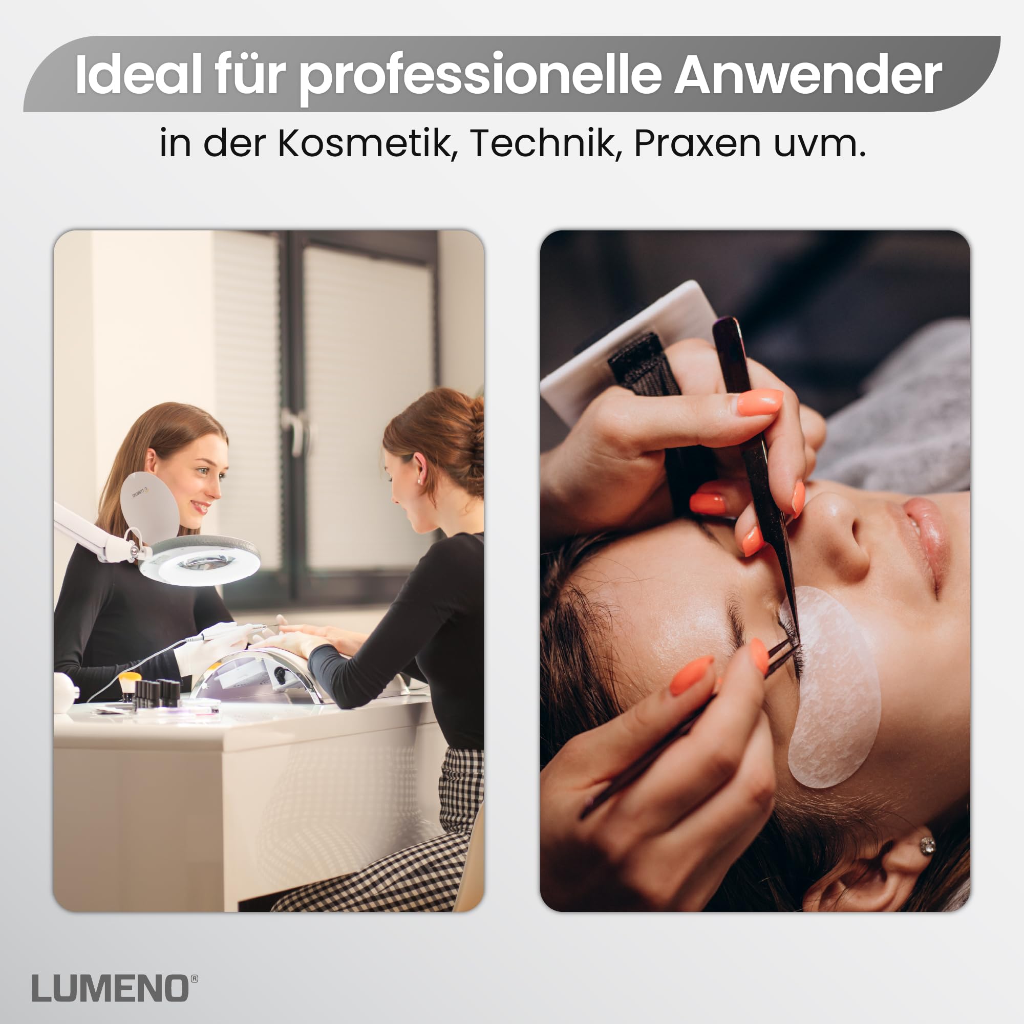 Lumeno Lupenleuchte LED 7215GR, 127 mm Glaslinse, 5 Dioptrien, Standlupe mit Licht, Grau