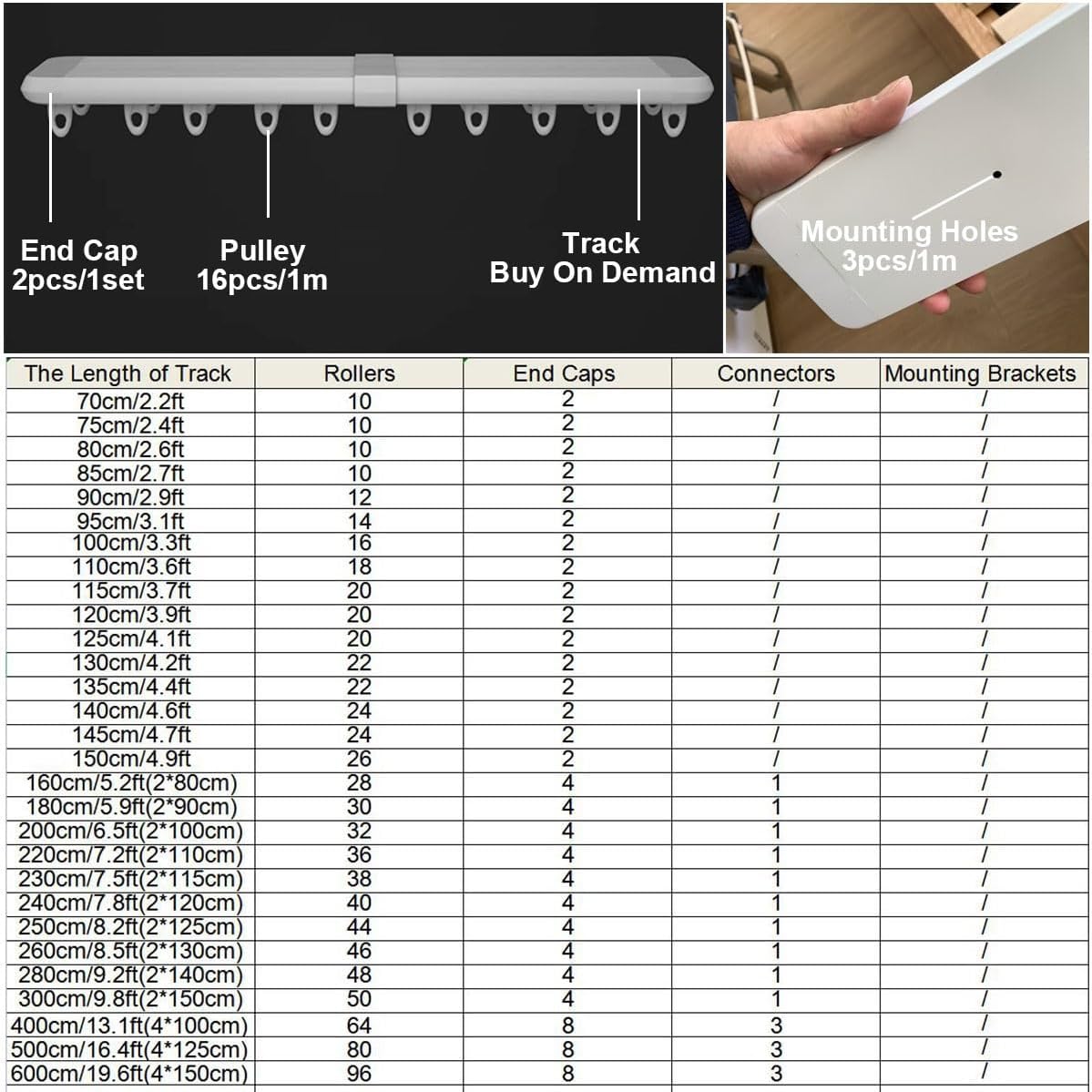 3.3-26ft Adjustable Ceiling Track Curtain System, Double Track Rail for Room Divider, Nano Silent White Metal Aluminum Rod, Perfect for Bedrooms and Living Spaces