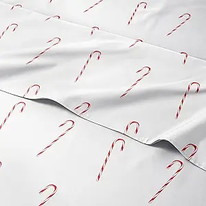 Twin Christmas Candy Canes Sheet Set - Holiday Xmas Pattern Bedding Set - Deep Pockets - Snug Fit - 3 Piece - Wrinkle Free - Cozy & Cooling Festive Winter - Holiday Sheets for Women, Men, Kids & Teens