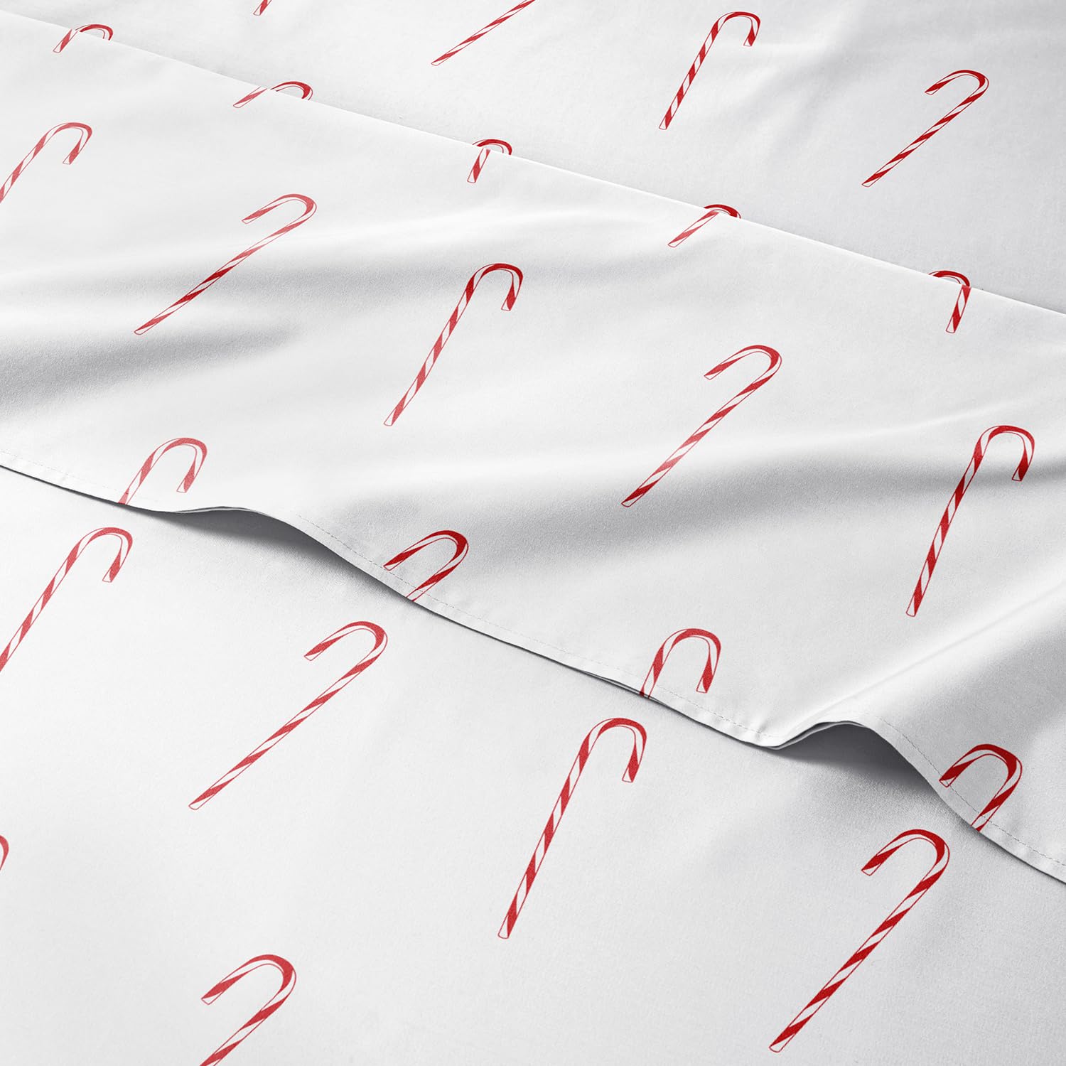 Split King Christmas Candy Canes Sheet Set - Holiday Xmas Pattern Bedding Set - Deep Pockets - Snug