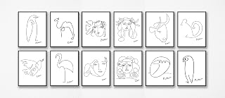 Wall Art Decoration Picasso Drawn Lines Drawing Poster Prints BIG SETS (Dancer Wall Art Picasso Bull Head Drawing, Picasso Bull Line Art Prin, 210 x 297 mm / 8.3 x 11.7 inches SET OF 12)