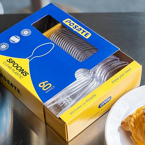 Miniatura 4 de POSATE Cucharas de plástico resistentes, transparentes, desechables, paquete de 60