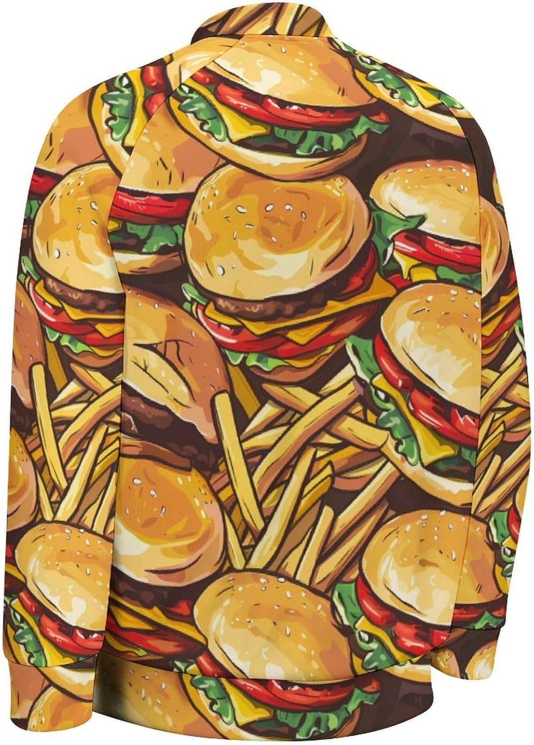 Hamburgers French Fries Novelty Men's Baseball Jackets Causal Sweatshirt Button Top Long Sleeve Coat