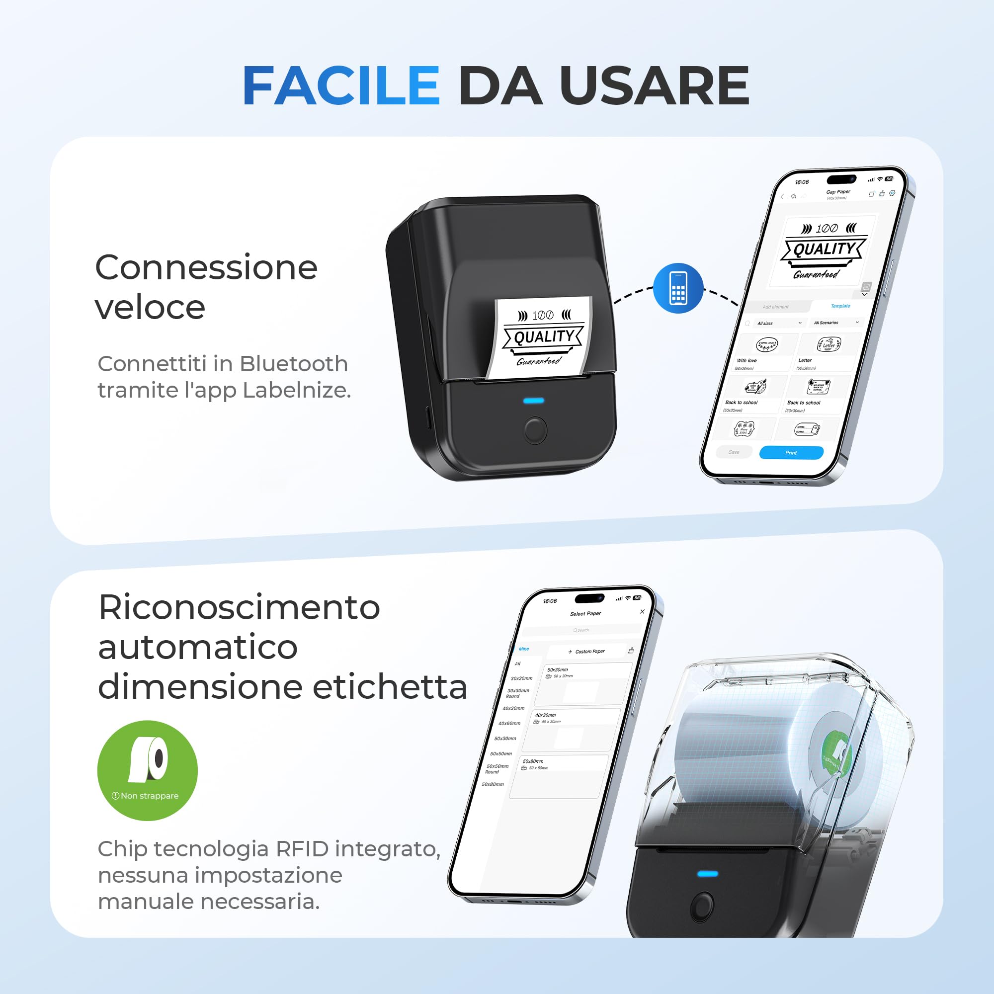 PM240 Stampante termica etichette adesive Bluetooth, Nero | Incluso 3 Rotolo Di Etichette, Stampante Da 2 Pollici, Numerosi Modelli Predefiniti Per Ufficio, Scuola, Casa E Fai‑Da‑Te.