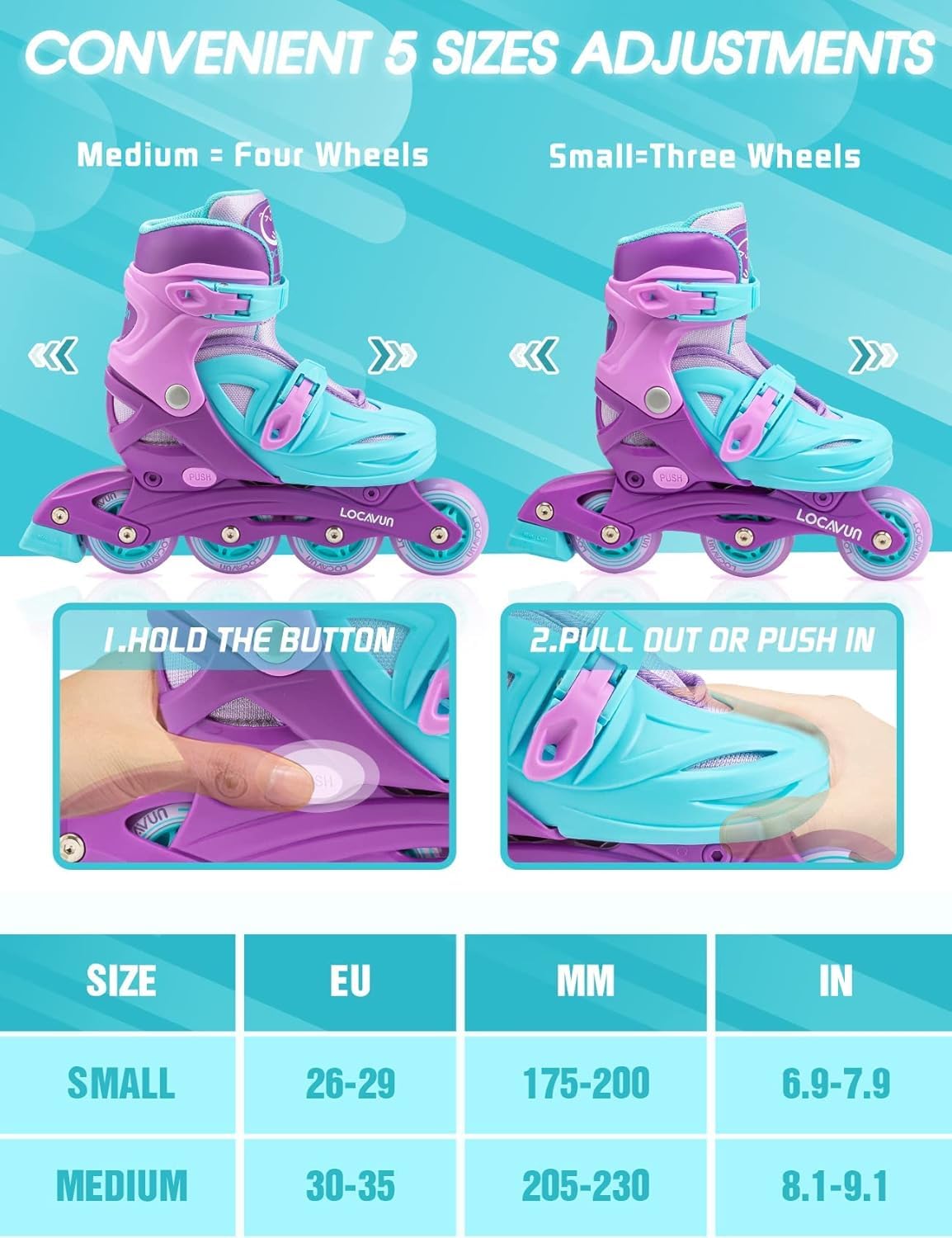 Inliner Kinder 4 Größen Verstellbare Inline Skates für Mädchen Größe 26-29 29-34 30-35 Inlineskates mit 82A PU Rollen Rollerskates