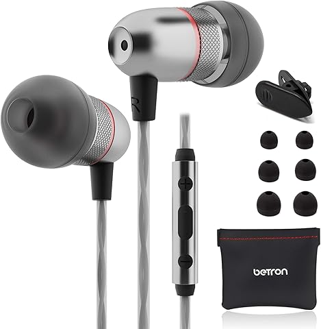 Betron ELR50 Earbud Earphones, in Ear Headphones with Microphone and Remote Control Including Carry Case, 6 Silicon Ear Buds, Black