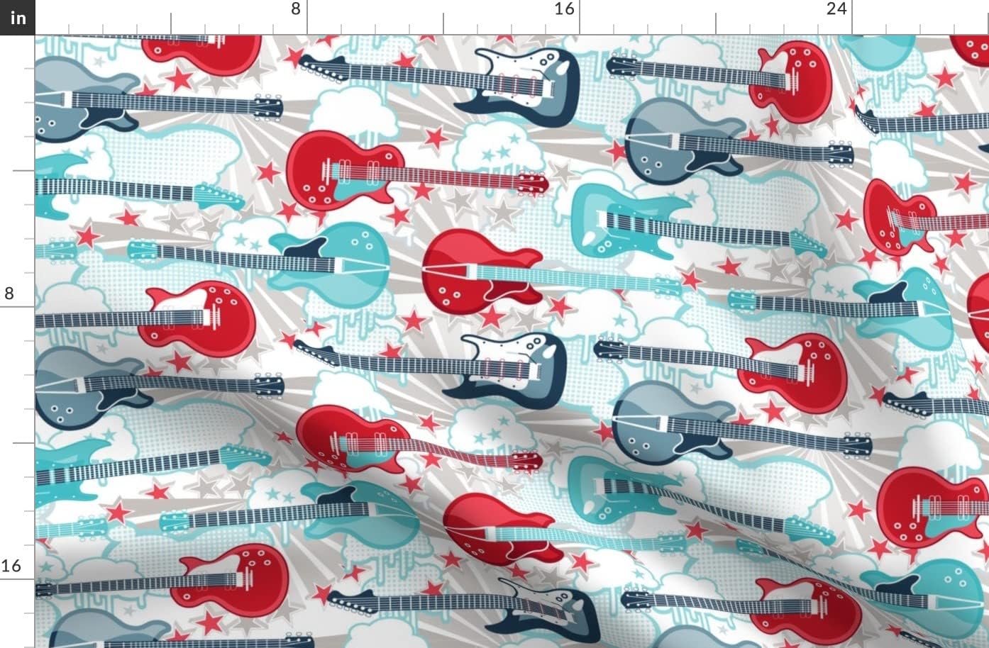 Spoonflower Fabric - Rock Roll Music Band Guitar Guitars Printed on Organic Cotton Sateen Fabric by The Yard - Sewing Quilting Apparel Home Decor