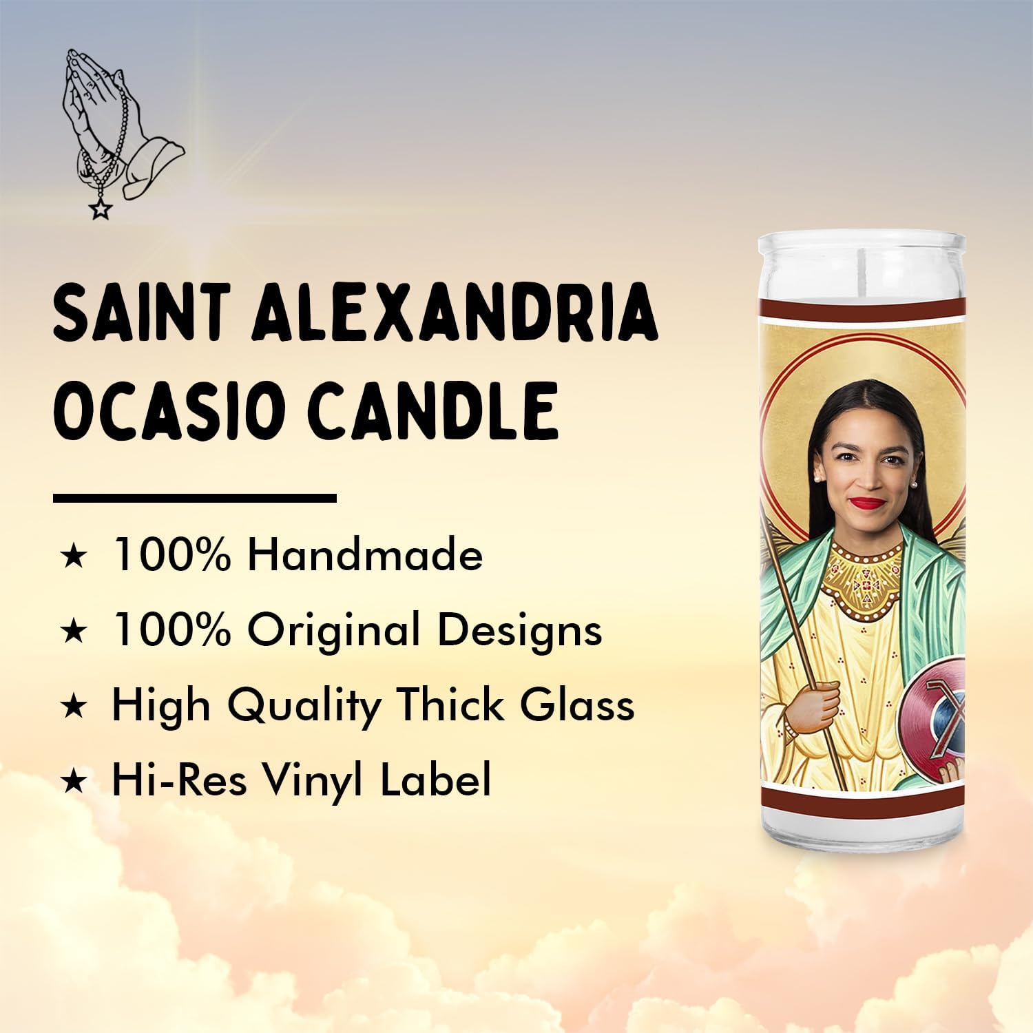Alexandria Ocasio-Cortez Celebrity Glass Jar Candle – Unscented Handmade Soy Wax Votive AOC Candle – Unique Gift for Public Figure Fans – Home Decor Collectible for Living Room & Office