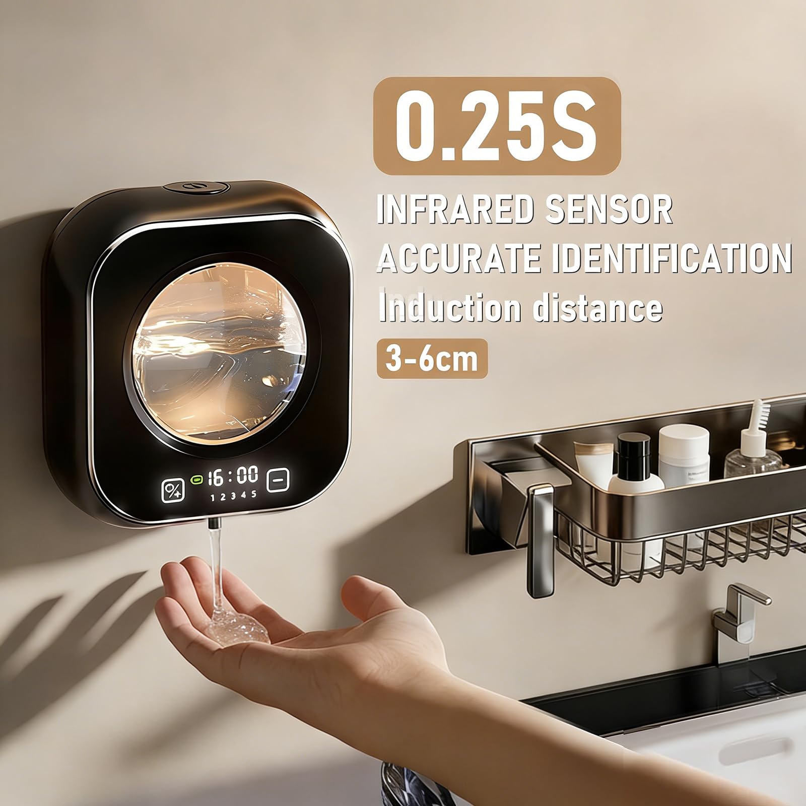 320ml Dispenser Sapone Automatico, 1500mAh Dosatore Sapone Schiuma da Parete 5 Livelli Regolabile Dispenser di Sapone, con Finestra Visiva, per Bagno, Cucina, Hotel ((Gel, Nero))