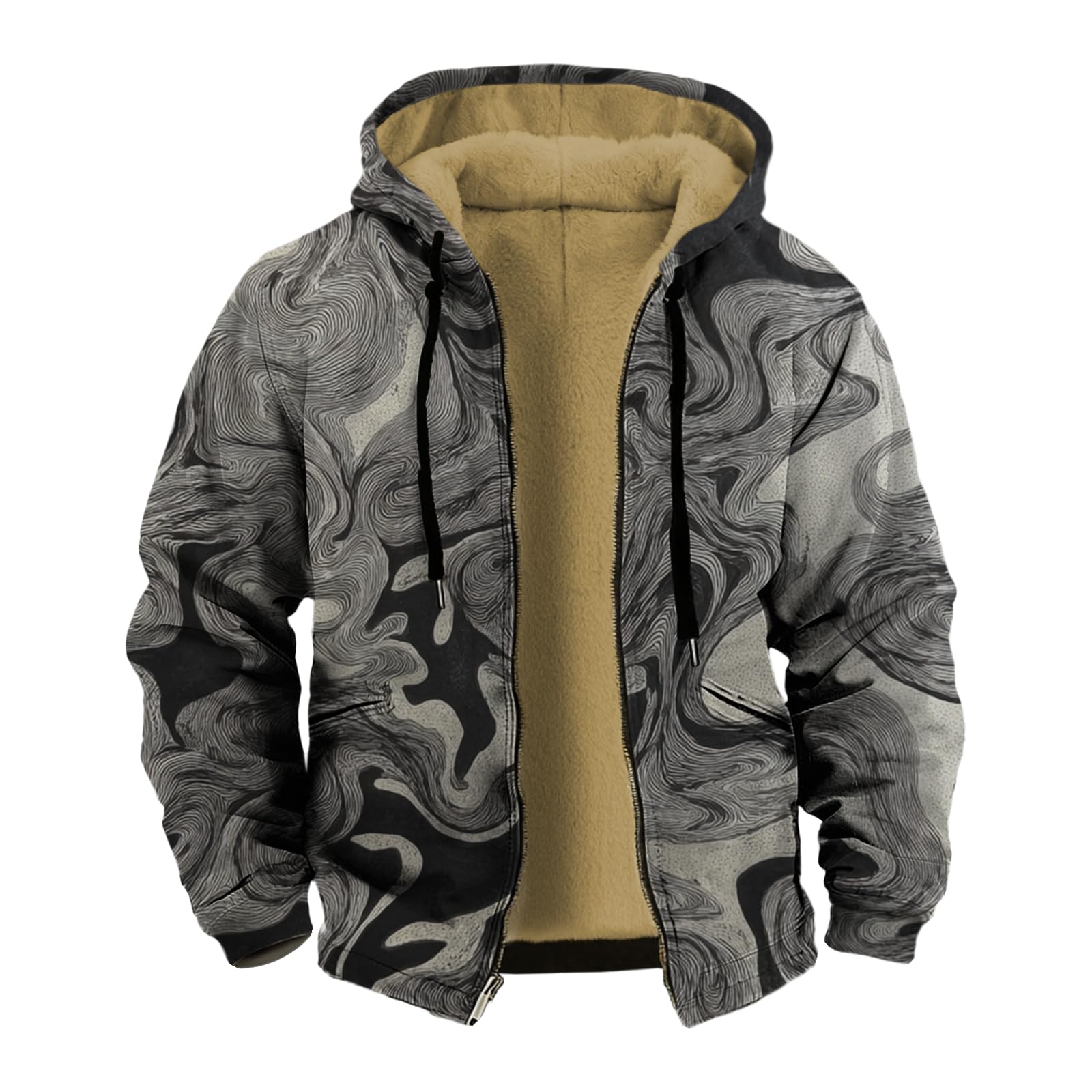 Mens Winter Coats Long Sleeve Sherpa Fleece Lined Full Zipper Retro Ethnic Print Big And Tall Fashion Warm
