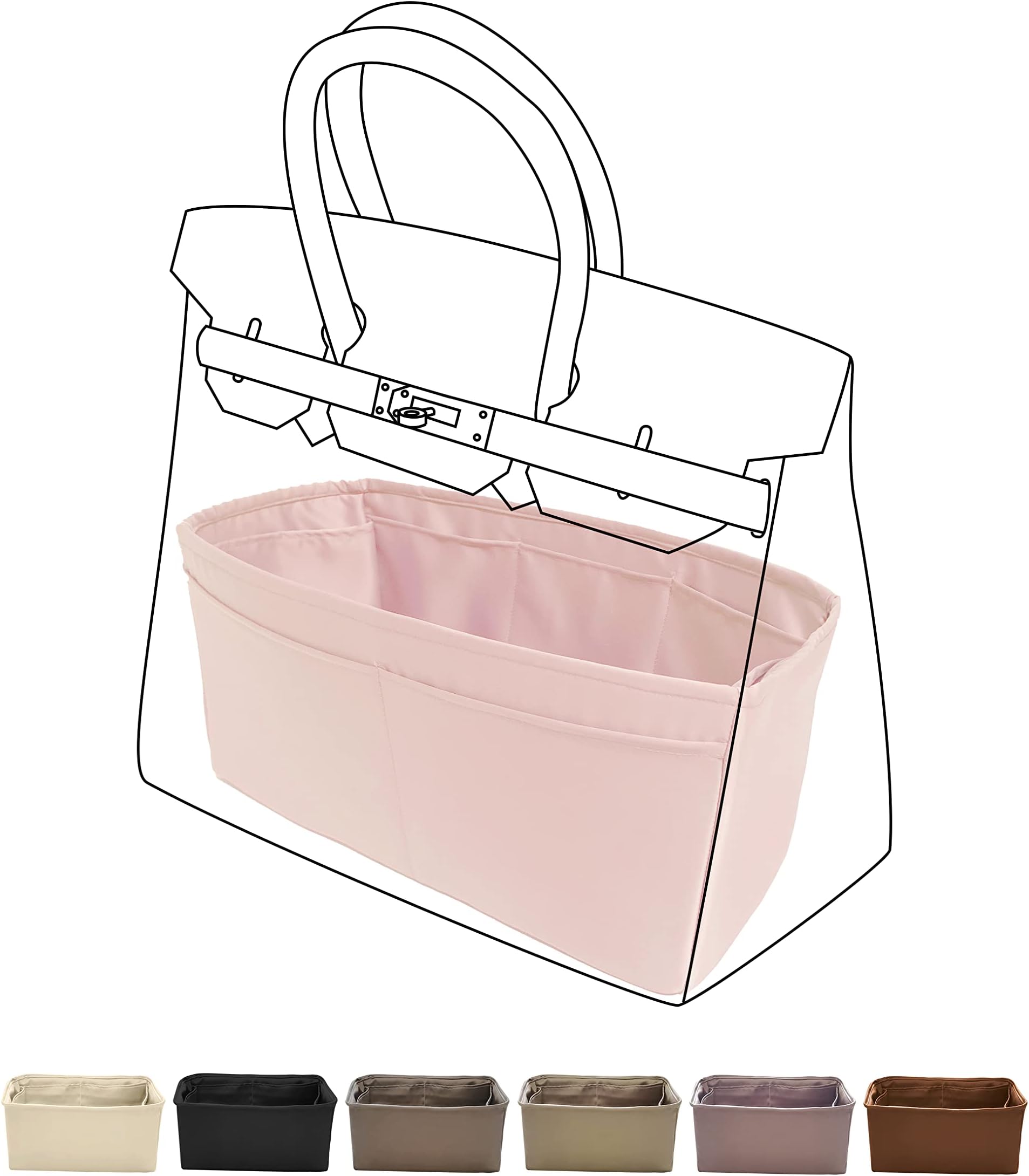 DGAZ Bag Organizer Satin thick,Silk,Luxury Handbag Tote in Bag Shapers, Women- Fits Birkin25/30/35/40 Bags (Pink, BK30)