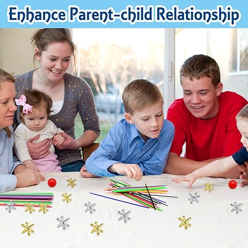 Miniatura 6 de ZeeDix 3 juegos de palos de juego y recogida, 180 palos y 30 piezas de metal Jax con 3 bolas de goma rojas, juego clásico de palos de recogida