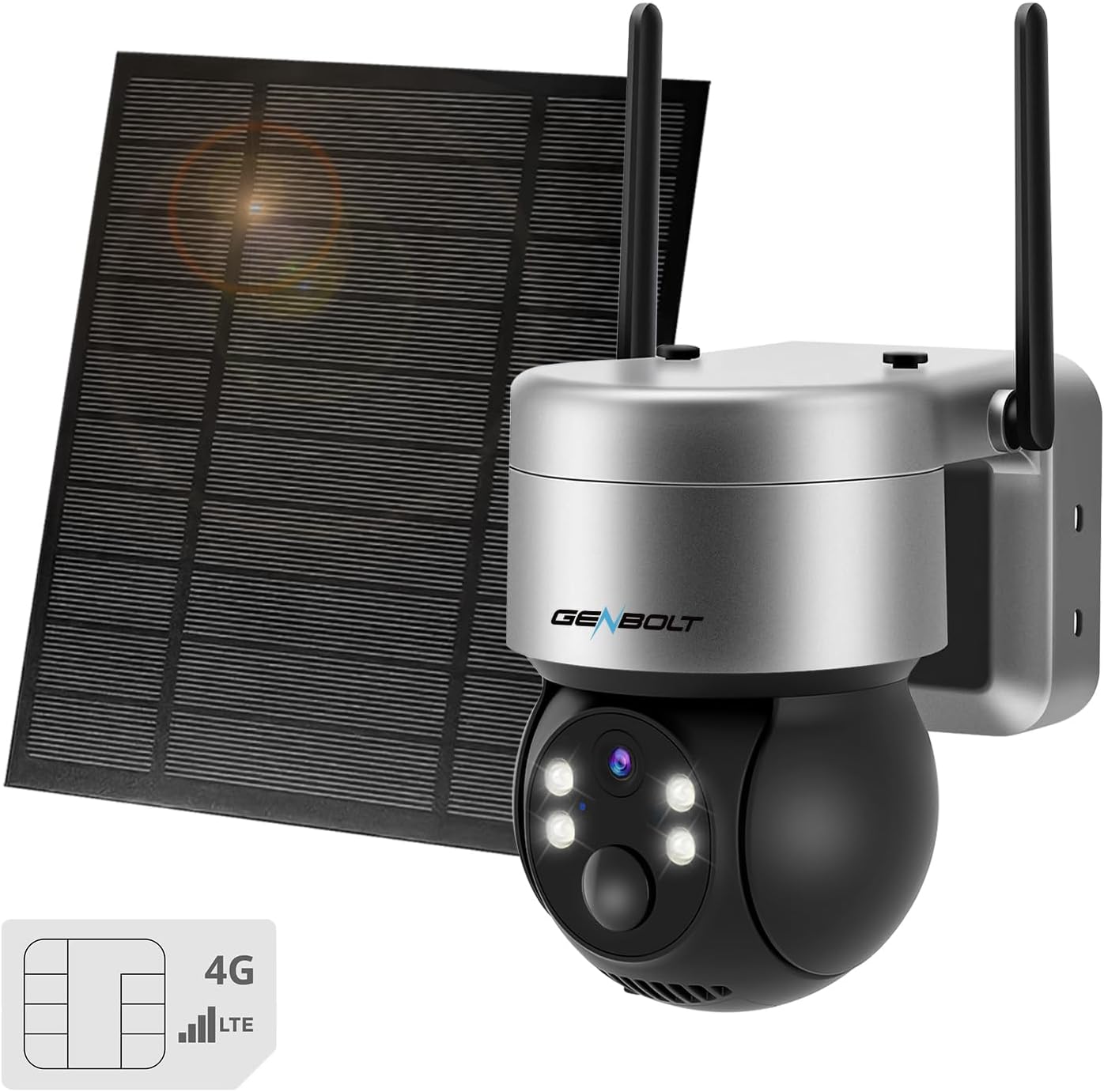 GENBOLT 4g LTE Cellular Security Camera Wireless 2K, 6W 12000mAh Battery Operated Surveillance Camera No WiFi, PTZ IP Camera System with SIM Card Cellular, PIR Siren Alarm Humanoid DetectionClimatePartner certified